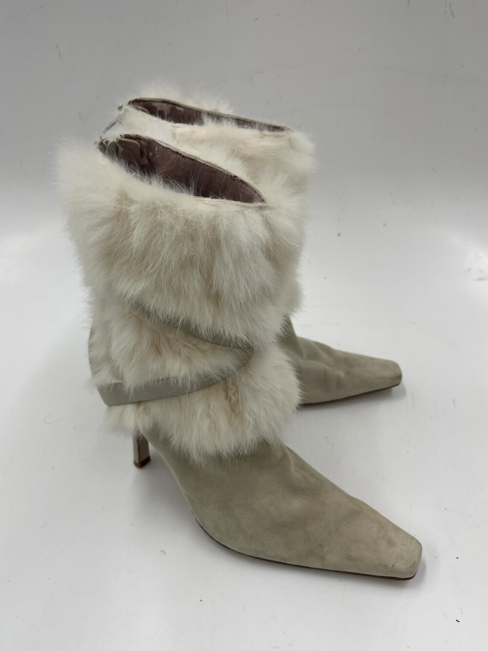 Nine West Size 8.5M Beige Suede Faux Fur Ankle Boots